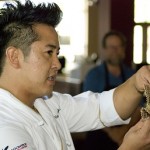 Chef Ray teaching at Behind the Knife a Dragonfly sushi class.